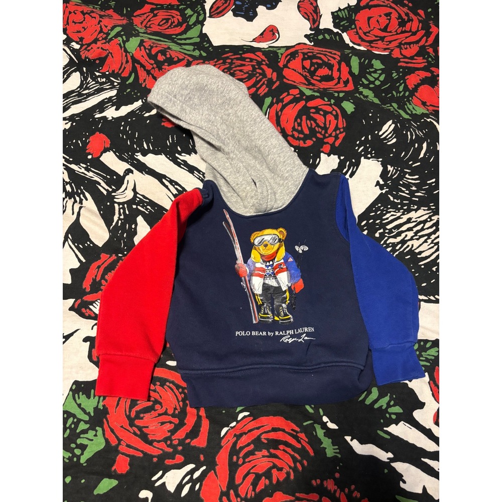 Polo Ralph Lauren Kids Ski Polo Bear Colorblock Hoodie Navy Red Blue 2T